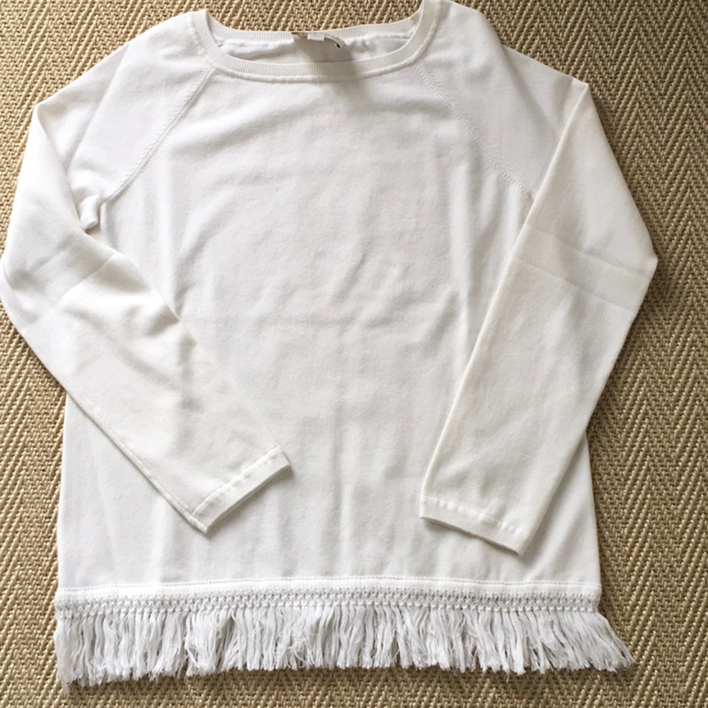 STS Off-White Cotton Fringed Sweater Size M
